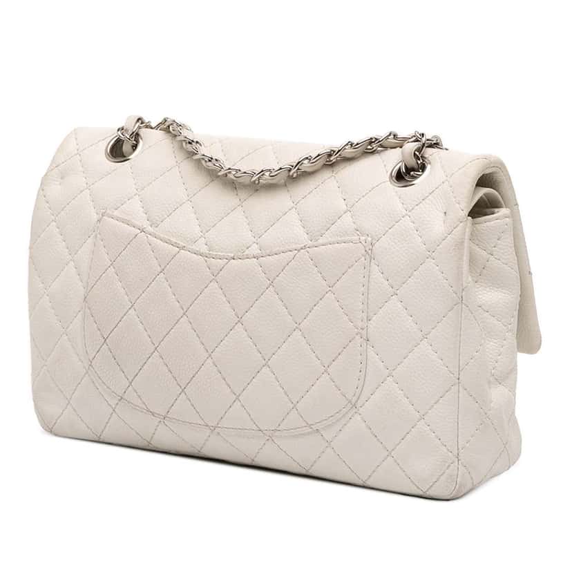 Chanel Medium Classic Caviar Double Flap White Leather Fair condition - Back View