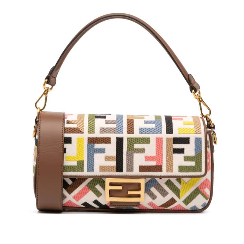 Fendi Zucca Embroidered Canvas Baguette Satchel Brown Canvas Good condition - Front View