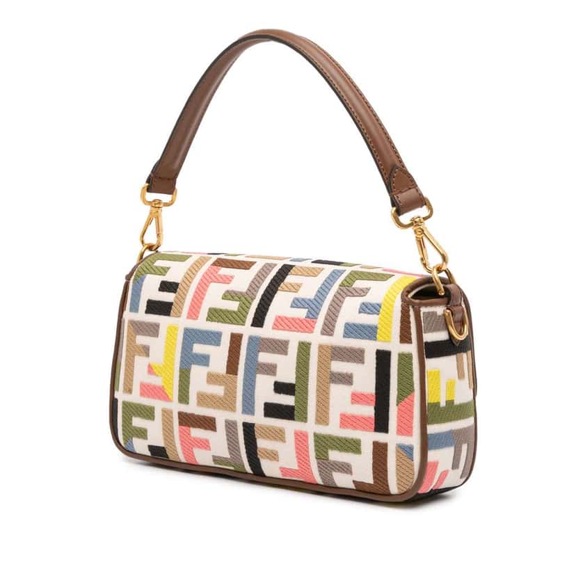 Fendi Zucca Embroidered Canvas Baguette Satchel Brown Canvas Good condition - Back View