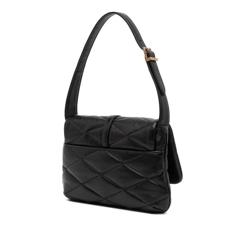 Saint Laurent Quilted Lambskin Le 57 Diamond Shoulder Bag Black Leather Good condition - Back View