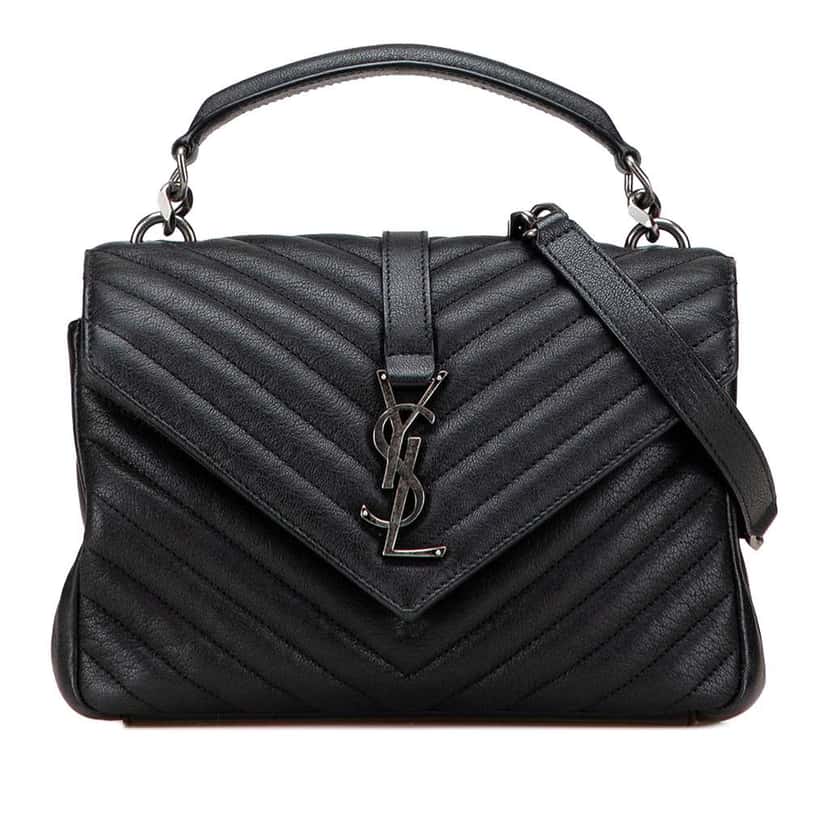 Saint Laurent Medium Quilted Chevron Sheepskin College Satchel Black Leather Very good condition - Front View