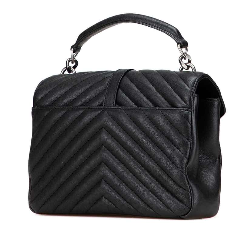 Saint Laurent Medium Quilted Chevron Sheepskin College Satchel Black Leather Very good condition - Back View