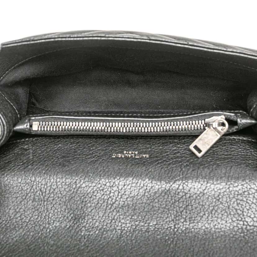 Saint Laurent Medium Quilted Chevron Sheepskin College Satchel Black Leather Very good condition - Model View