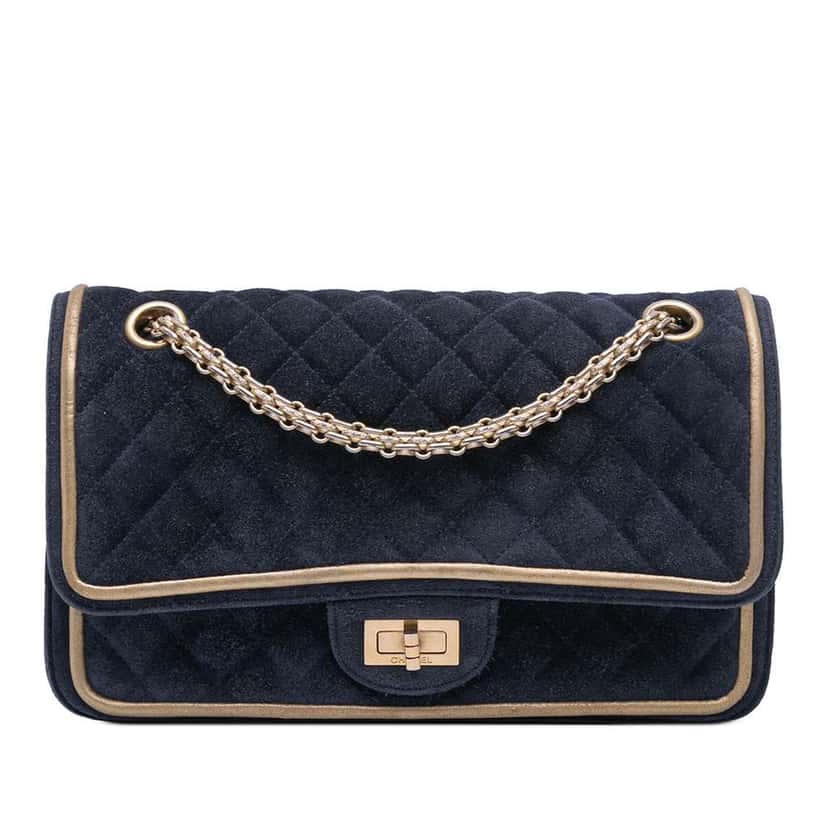 Chanel Reissue 2.55 Quilted Suede Double Flap 225 Blue Leather Good condition - Front View
