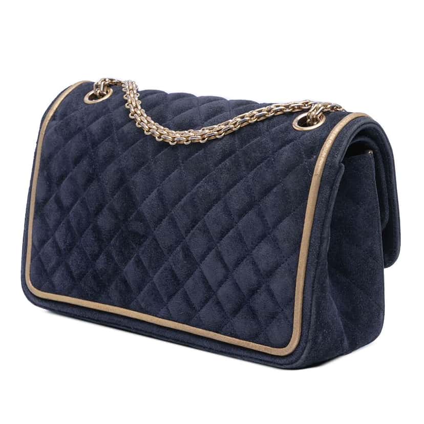 Chanel Reissue 2.55 Quilted Suede Double Flap 225 Blue Leather Good condition - Back View