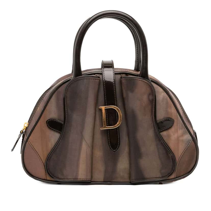 Dior Mini Printed Nylon Double Saddle Bowler Bag Brown Good condition - Front View