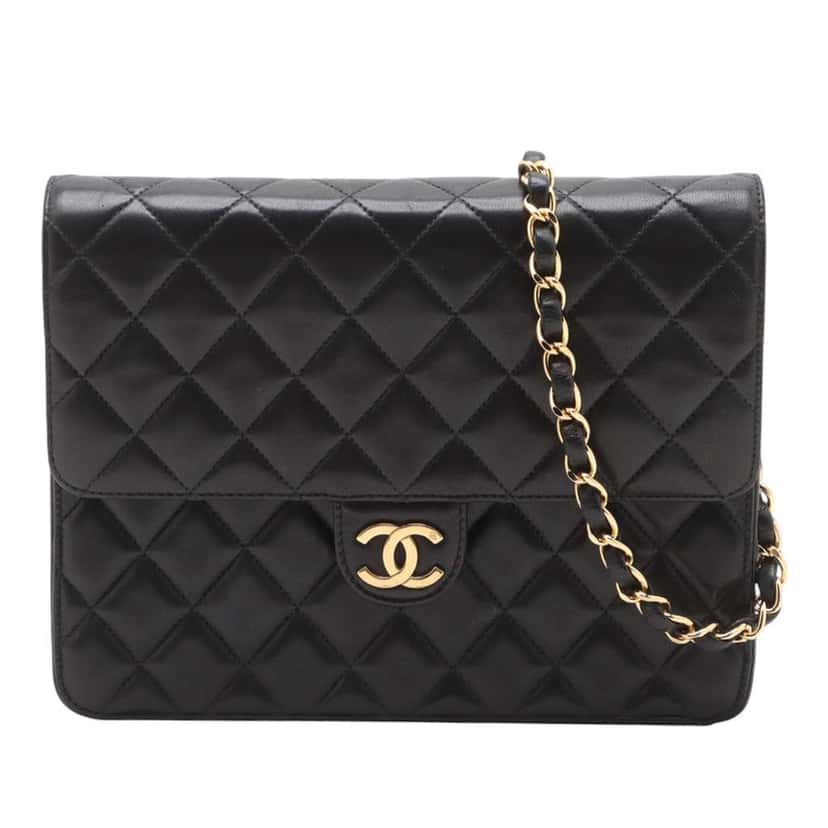 Chanel Small CC Quilted Lambskin Single Flap Black Leather Good condition - Front View