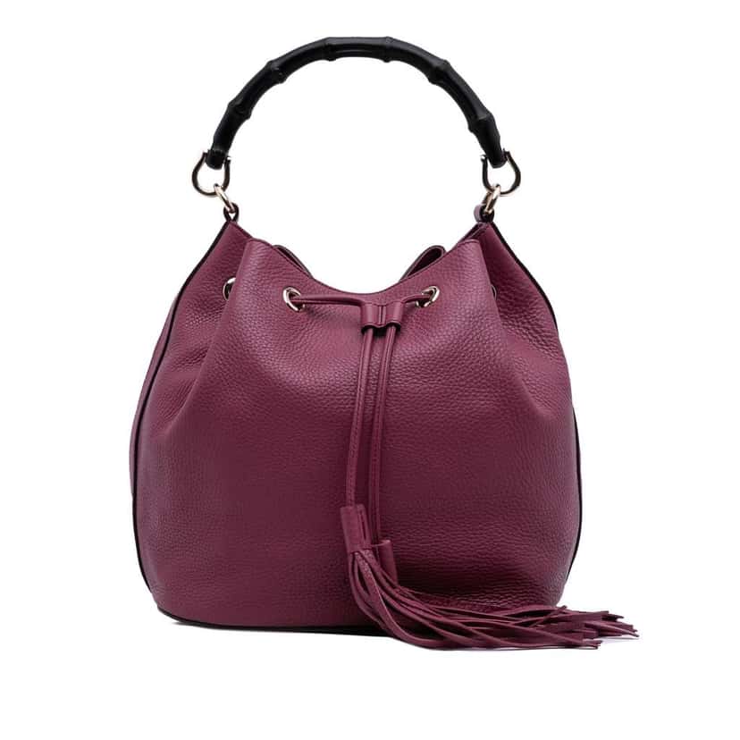 Gucci Pebbled Calfskin Miss Bamboo Bucket Bag Purple Leather Good condition - Front View