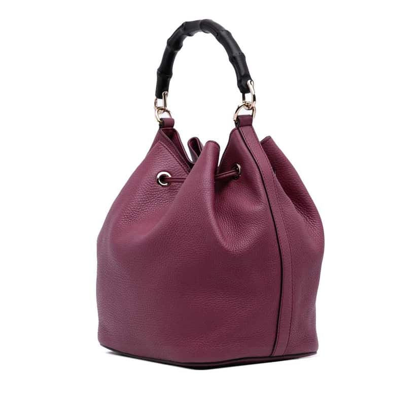 Gucci Pebbled Calfskin Miss Bamboo Bucket Bag Purple Leather Good condition - Back View