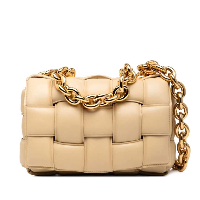 Bottega Veneta Nappa Intrecciato Padded Chain Cassette Satchel Brown Leather Good condition - Front View