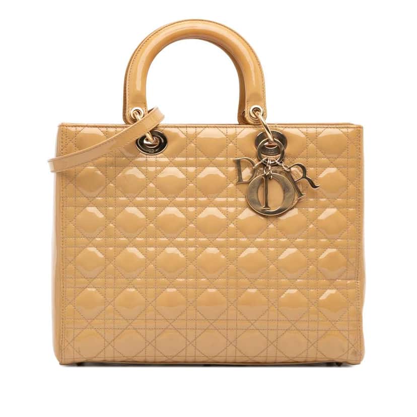 Dior Large Patent Cannage Lady Dior Brown Leather Good condition - Front View