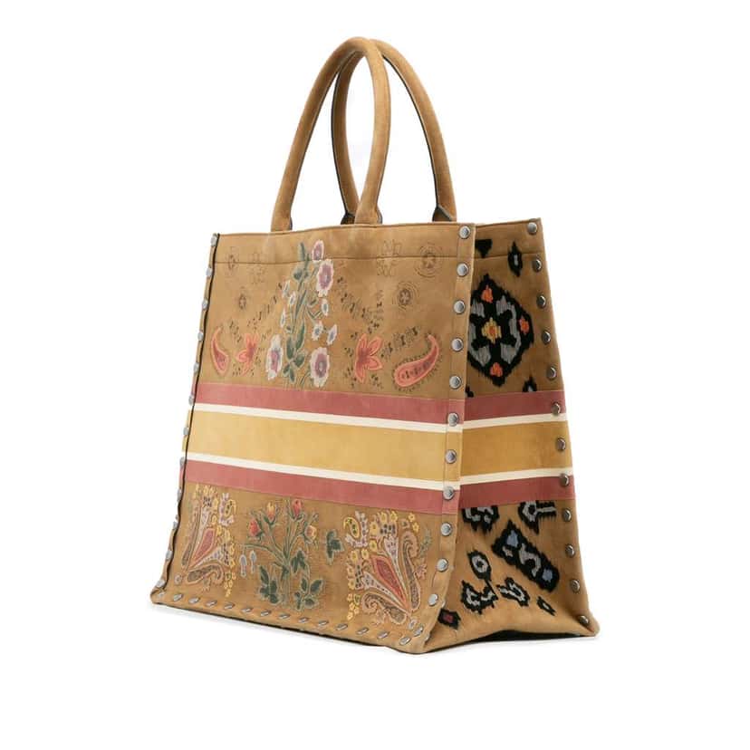 Dior Large Studded Embroidered Suede Floral Book Tote Brown Leather Good condition - Back View