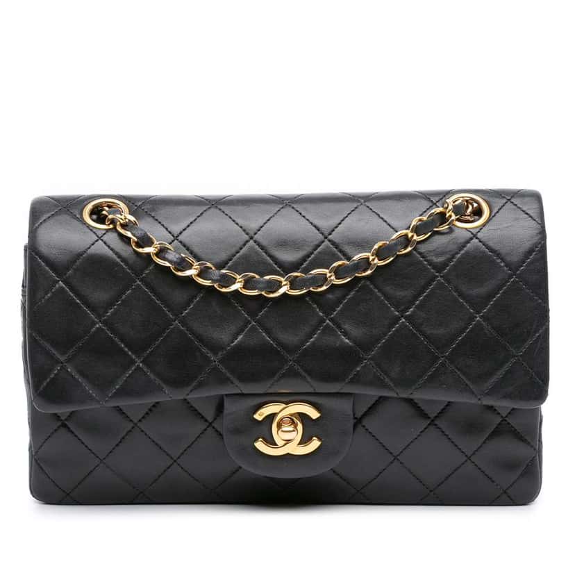 Chanel Small Classic Lambskin Double Flap Black Leather Good condition - Front View