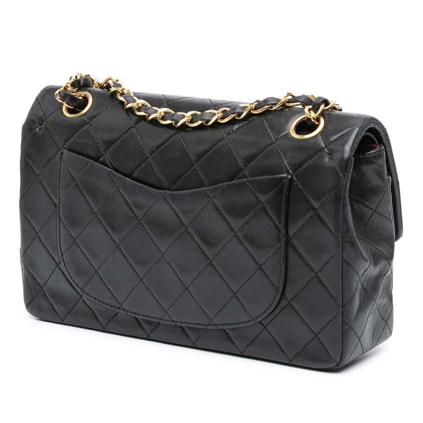 Chanel Small Classic Lambskin Double Flap Black Leather Good condition - Back View