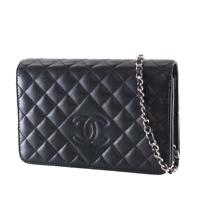 Chanel CC Quilted Lambskin Diamond Wallet On Chain Black Leather Good condition - Inside View