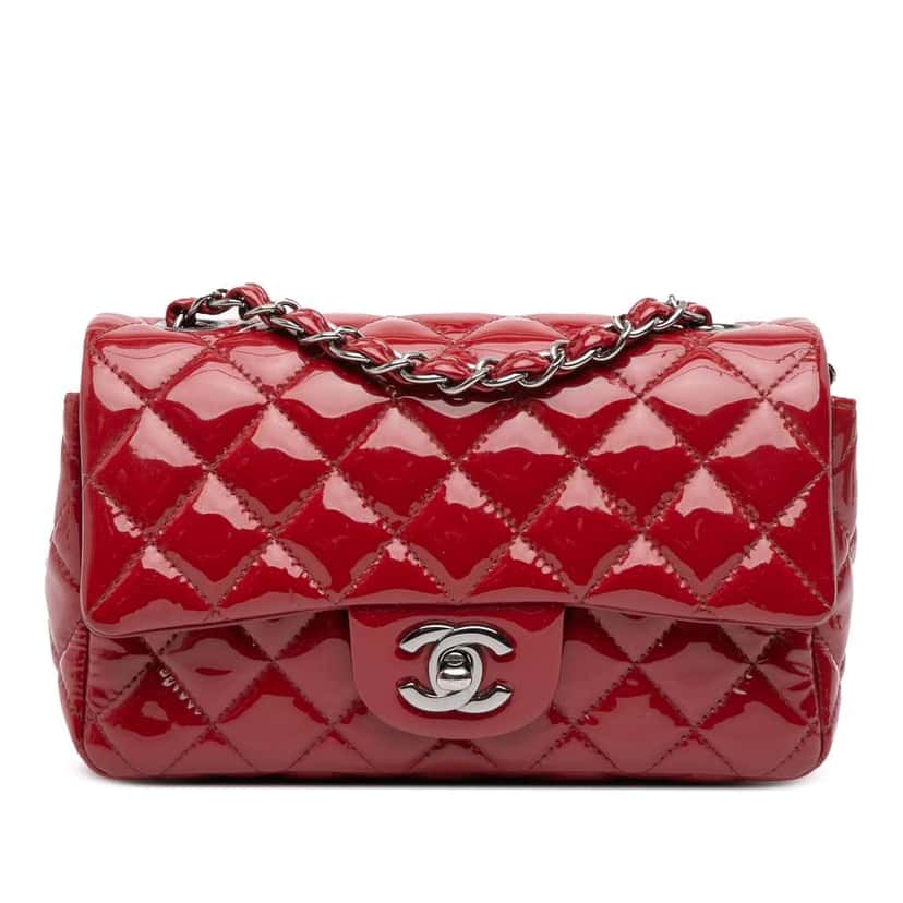 Chanel Mini Rectangular Classic Patent Single Flap Red Leather Good condition - Front View