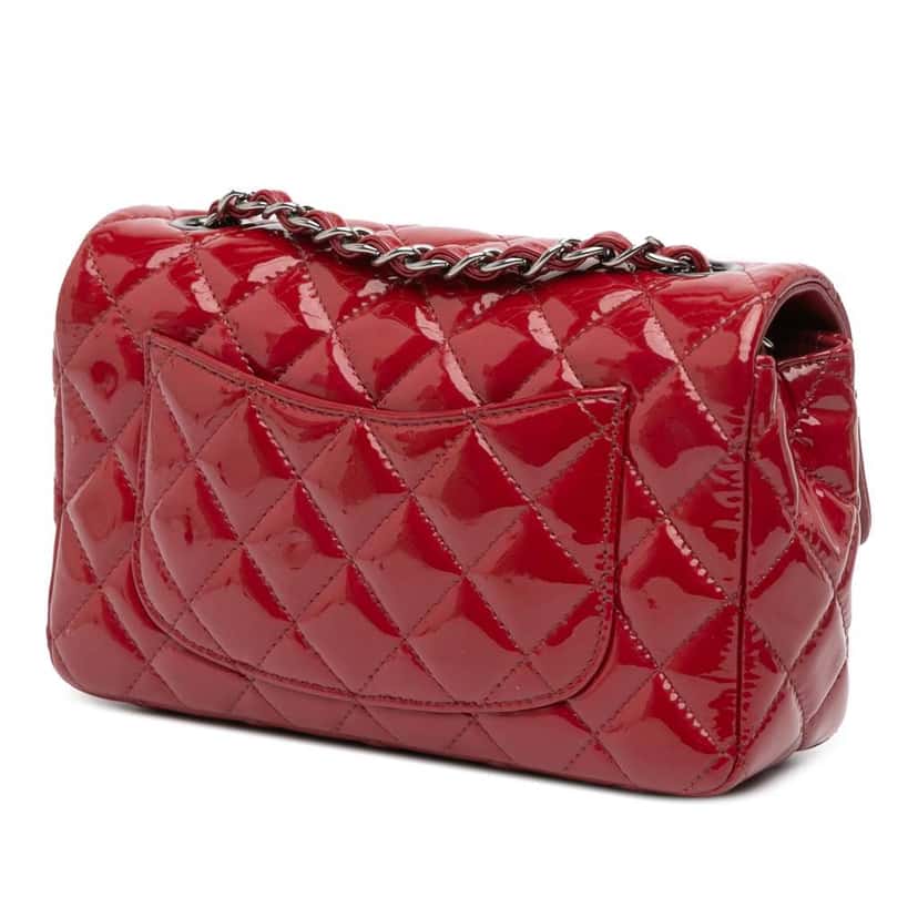 Chanel Mini Rectangular Classic Patent Single Flap Red Leather Good condition - Back View