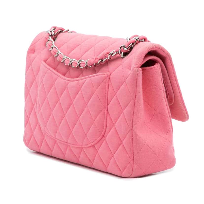 Chanel Medium Classic Jersey Double Flap Pink Cotton Good condition - Back View
