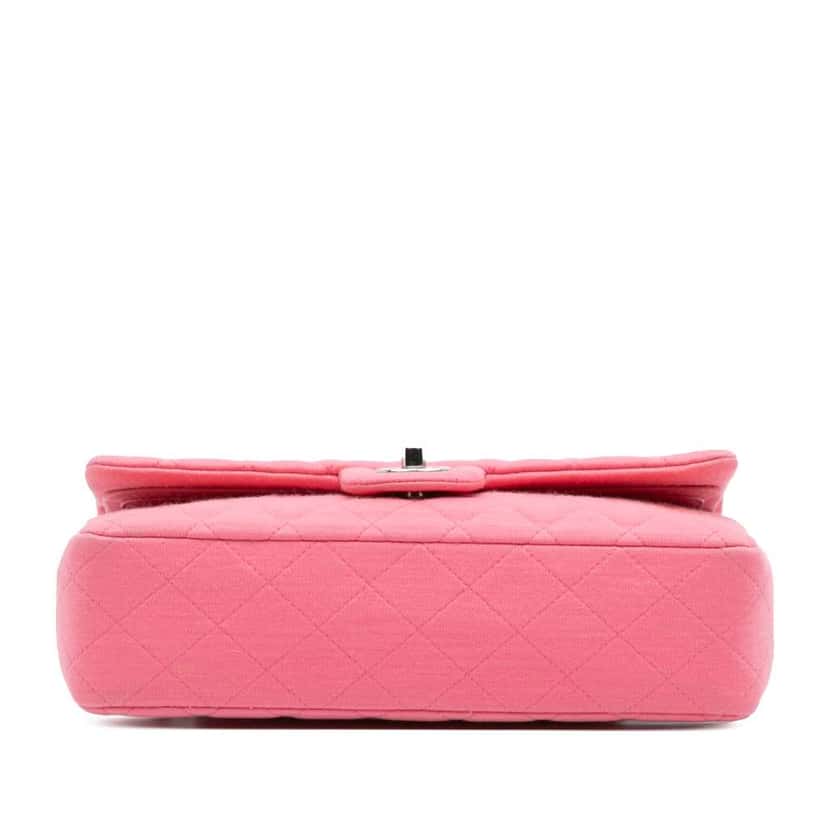 Chanel Medium Classic Jersey Double Flap Pink Cotton Good condition - Inside View