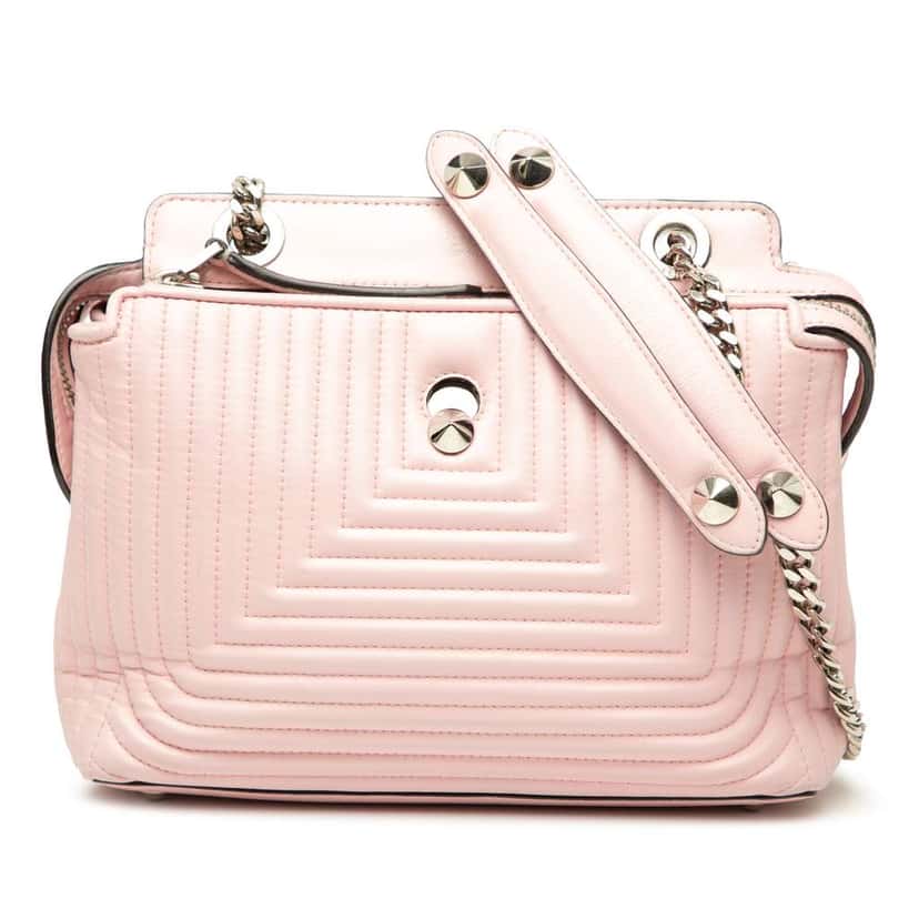 Fendi Small Lambskin DotCom Click Shoulder Bag Pink Leather Good condition - Front View