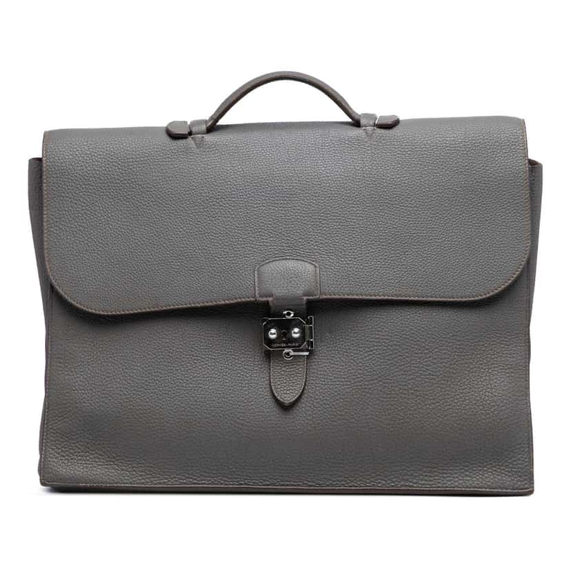 Hermès Togo Sac A Depeches 38 Grey Leather Fair condition - Front View