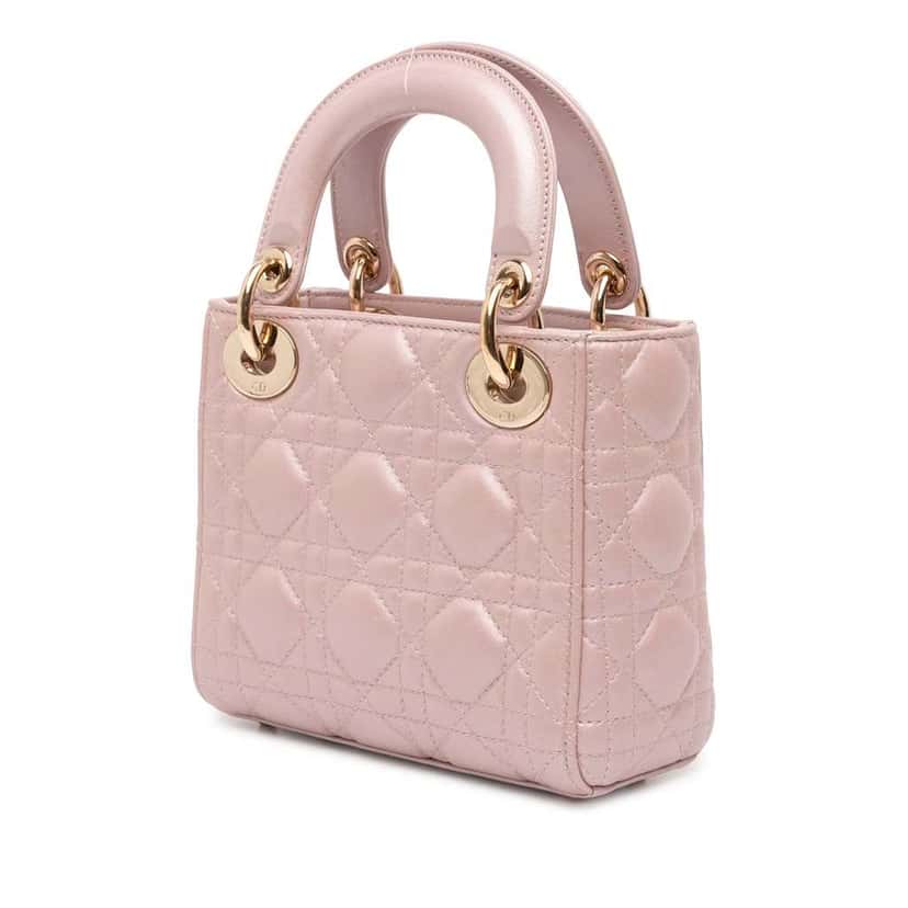 Dior Mini Lambskin Cannage Lady Dior Pink Leather Good condition - Back View