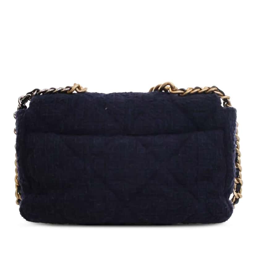 Chanel Large Tweed 19 Flap Blue Tweed Good condition - Back View