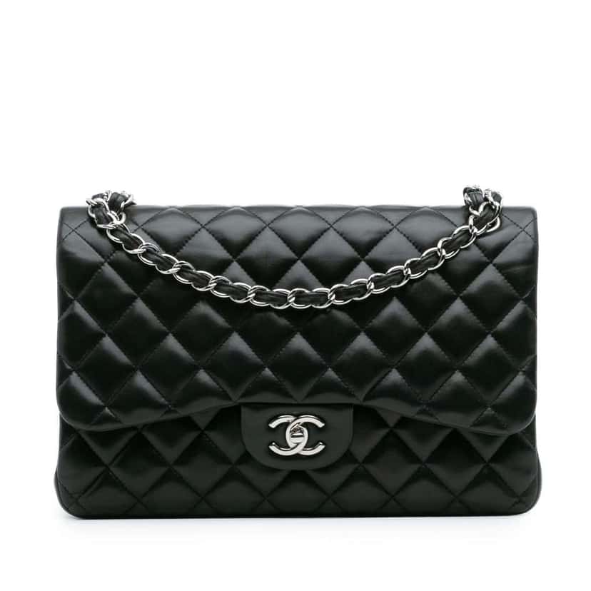 Chanel Jumbo Classic Lambskin Double Flap Black Leather Good condition - Front View
