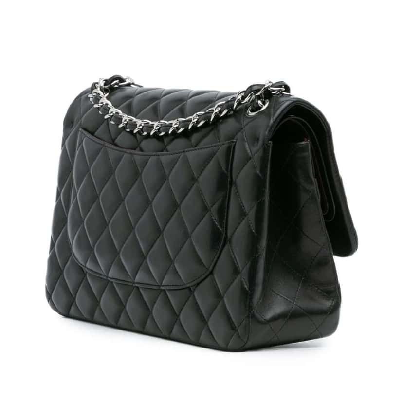Chanel Jumbo Classic Lambskin Double Flap Black Leather Good condition - Back View
