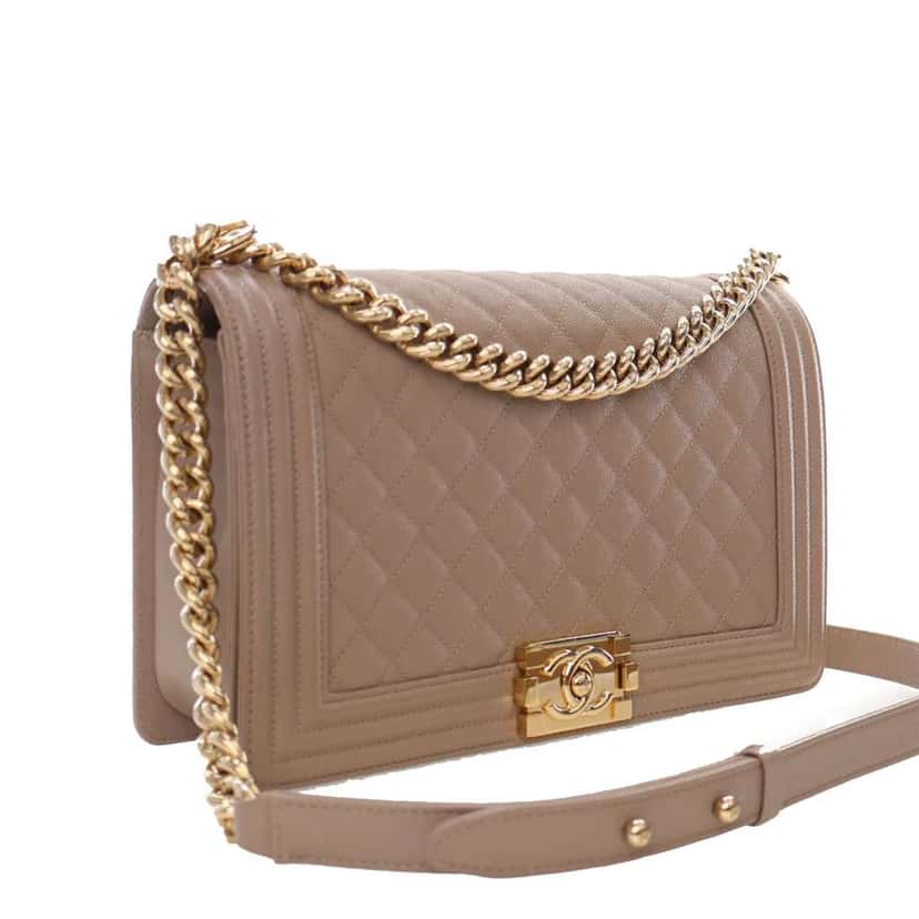 Chanel Old Medium Quilted Caviar Boy Flap Brown Leather Very good condition - Back View
