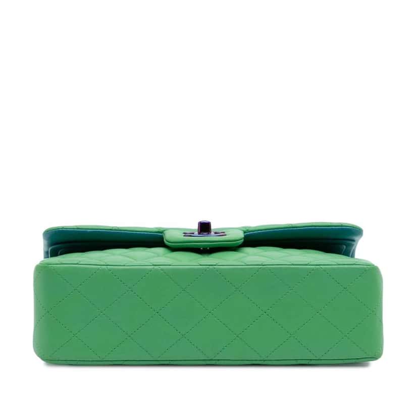 Chanel Small Classic Lambskin Rainbow Hardware Double Flap Green Leather Good condition - Inside View