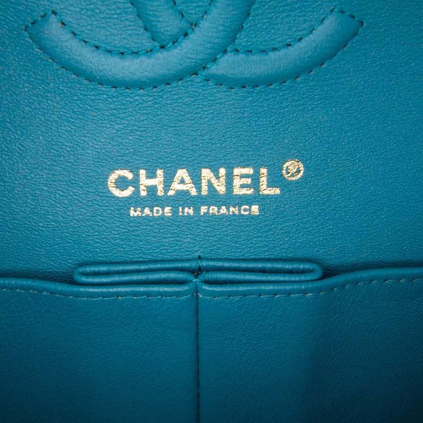 Chanel Small Classic Lambskin Rainbow Hardware Double Flap Green Leather Good condition - Box View