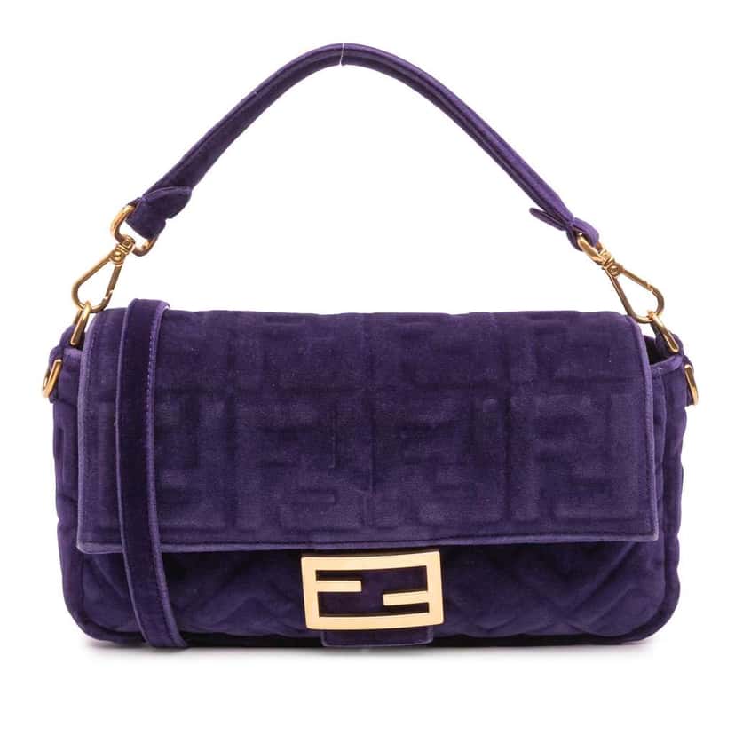 Fendi Zucca Embossed Velvet Baguette Satchel Purple Velvet Good condition - Front View