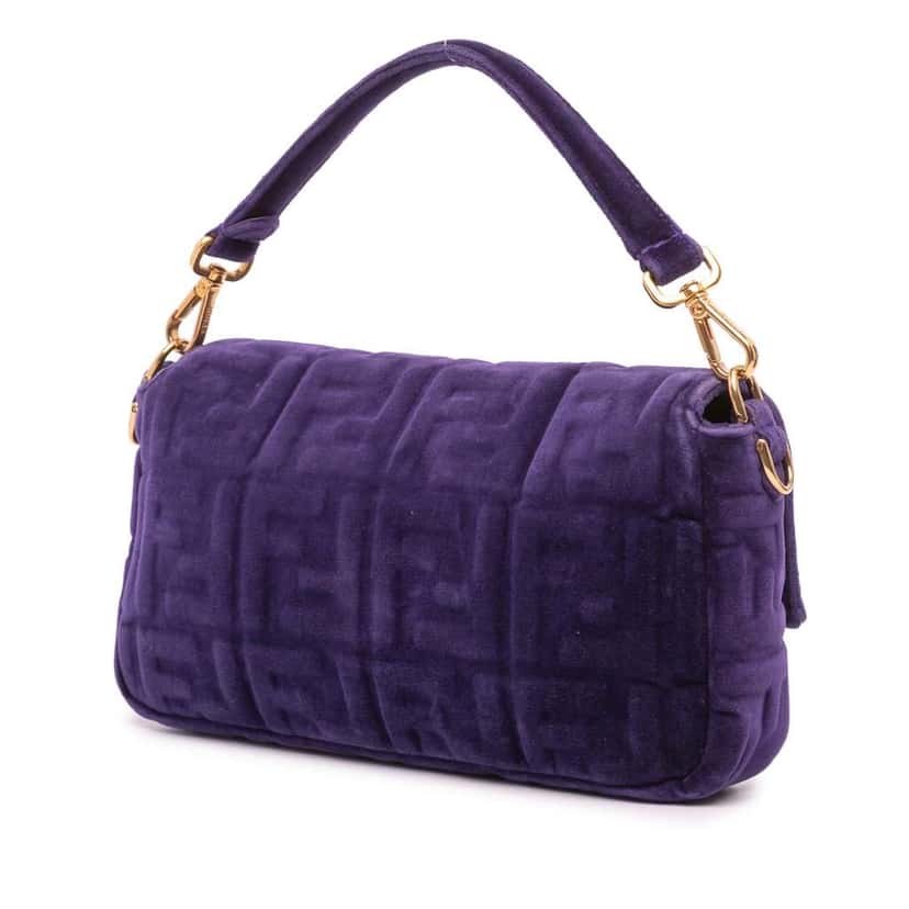 Fendi Zucca Embossed Velvet Baguette Satchel Purple Velvet Good condition - Back View