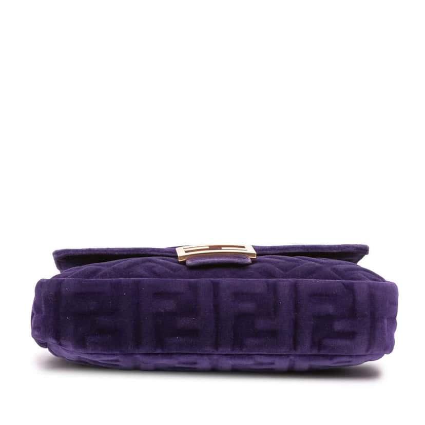 Fendi Zucca Embossed Velvet Baguette Satchel Purple Velvet Good condition - Inside View