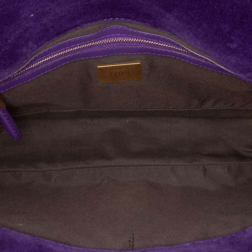 Fendi Zucca Embossed Velvet Baguette Satchel Purple Velvet Good condition - Model View