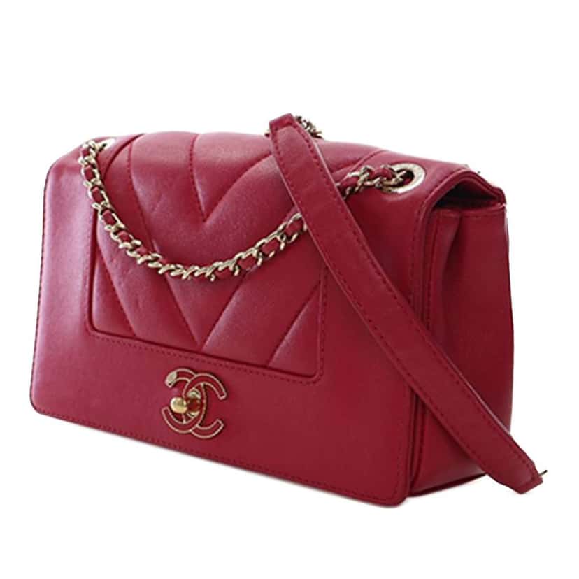 Chanel Mini Quilted Chevron Sheepskin Mademoiselle Vintage Flap Red Leather Good condition - Inside View