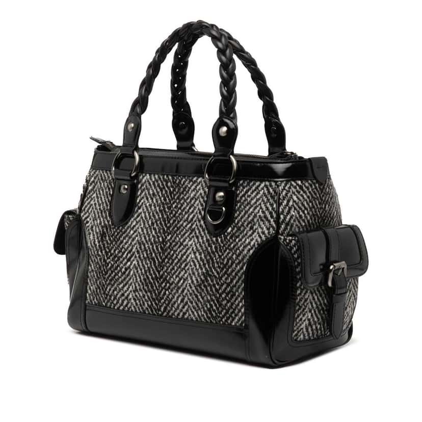 Burberry Leather Trimmed Wool Cargo Handbag Black Wool Good condition - Back View