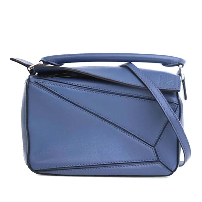 Loewe Mini Calfskin Puzzle Satchel Blue Leather Good condition - Front View