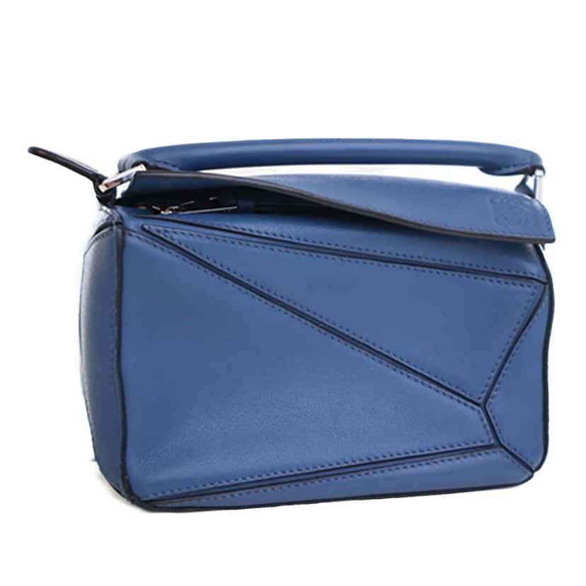 Loewe Mini Calfskin Puzzle Satchel Blue Leather Good condition - Back View