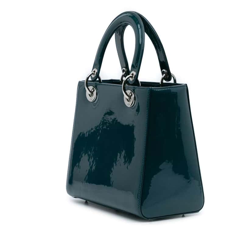 Dior Medium Patent Lady Dior Blue Leather Good condition - Back View