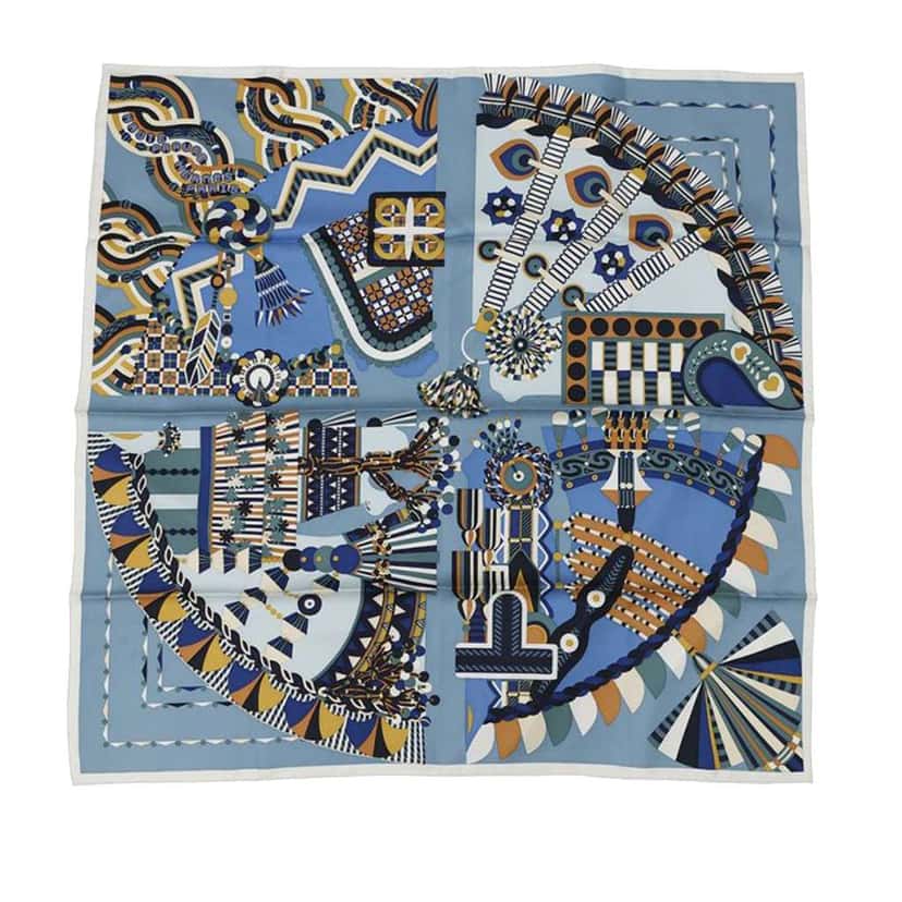 Hermès Haute Parure Silk Scarf Blue Silk Good condition - Front View