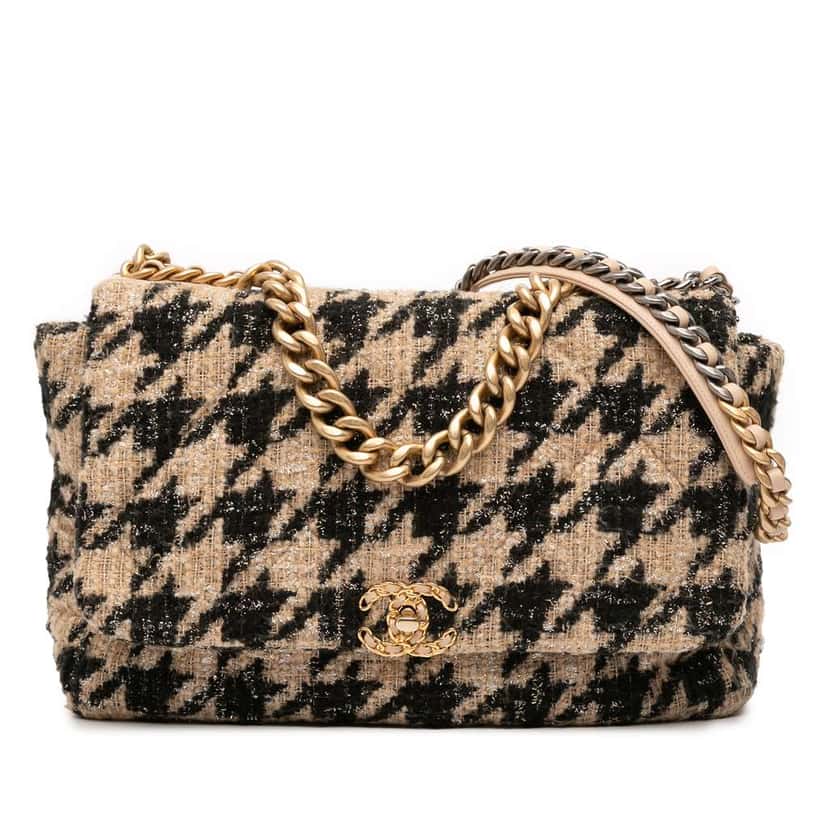 Chanel Maxi Tweed Houndstooth 19 Flap Brown Tweed Good condition - Front View