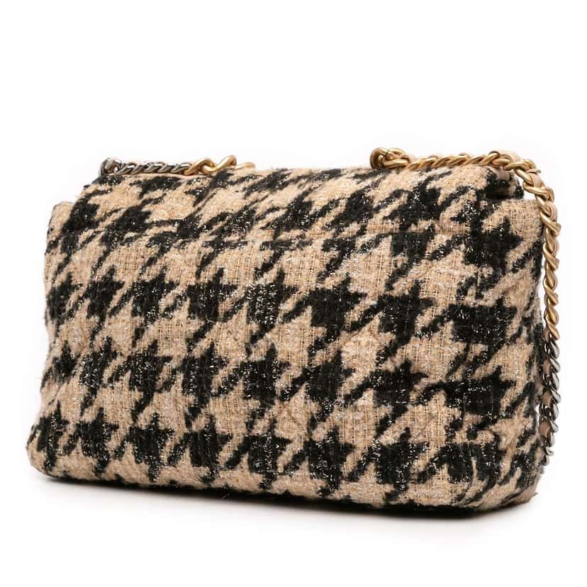 Chanel Maxi Tweed Houndstooth 19 Flap Brown Tweed Good condition - Back View