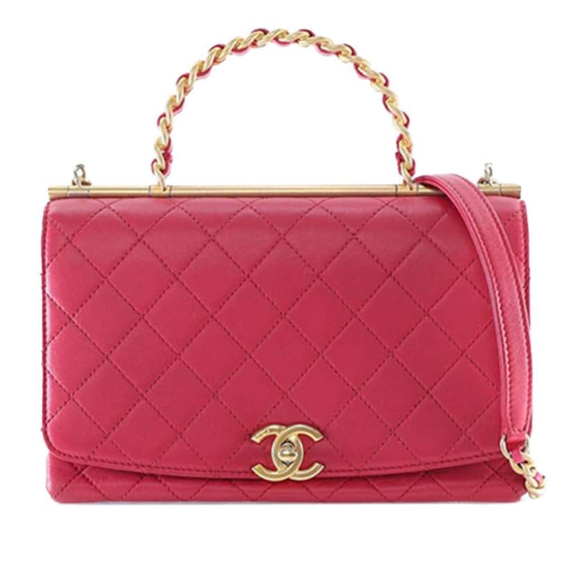 Chanel Medium Quilted Lambskin La Parisienne Flap Pink Leather Very good condition - Front View