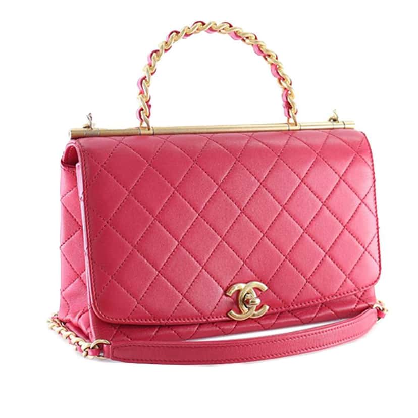 Chanel Medium Quilted Lambskin La Parisienne Flap Pink Leather Very good condition - Back View