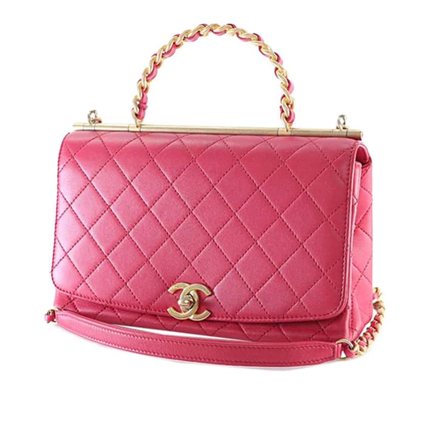 Chanel Medium Quilted Lambskin La Parisienne Flap Pink Leather Very good condition - Inside View
