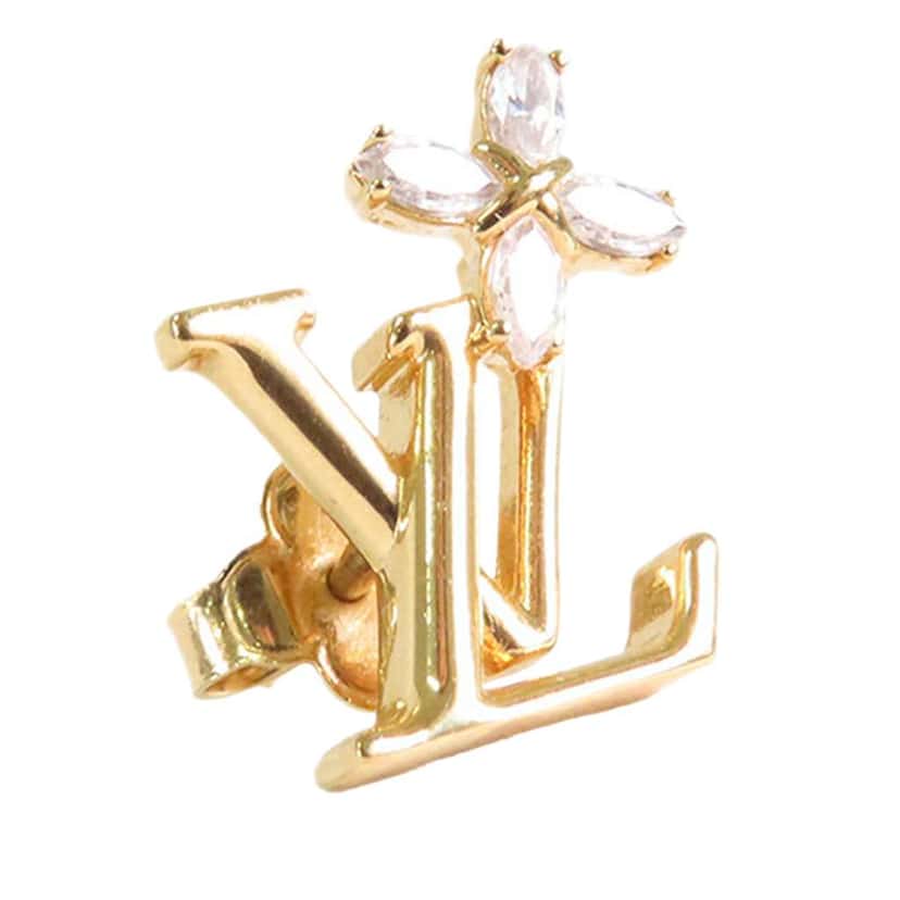 Louis Vuitton Gold Plated LV Iconic Flower Push Back Earrings Gold Metal Good condition - Inside View
