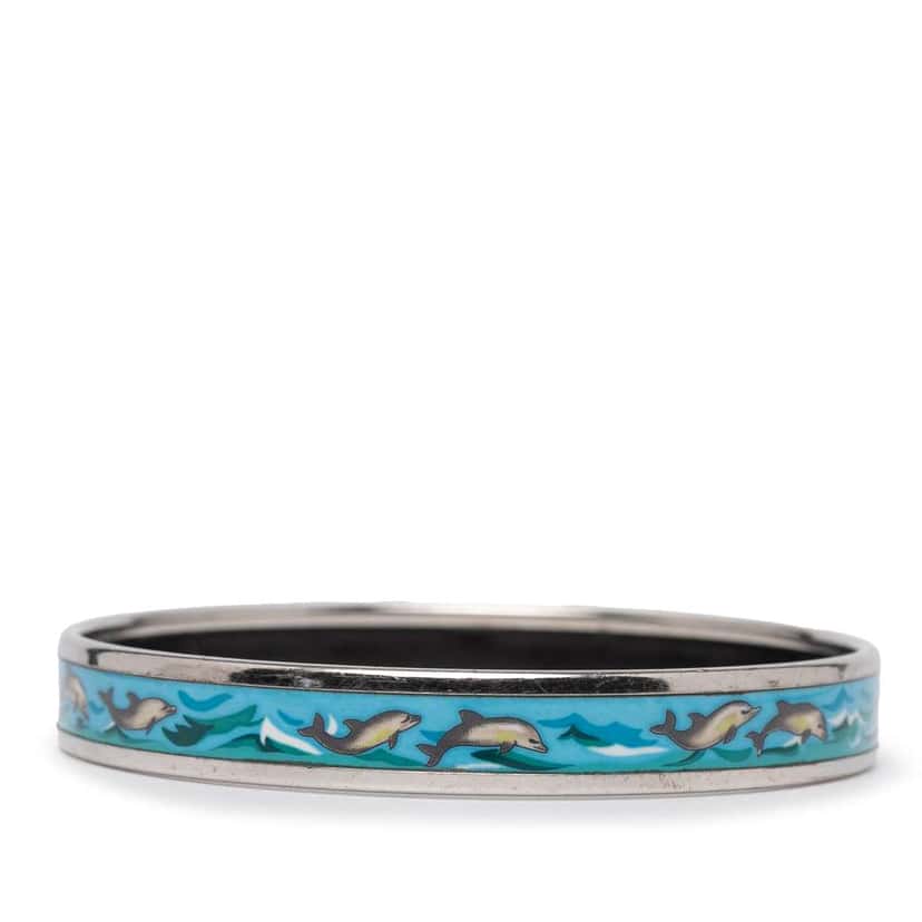 Hermès Narrow Dolphin Enamel Bangle 65 Blue Good condition - Back View