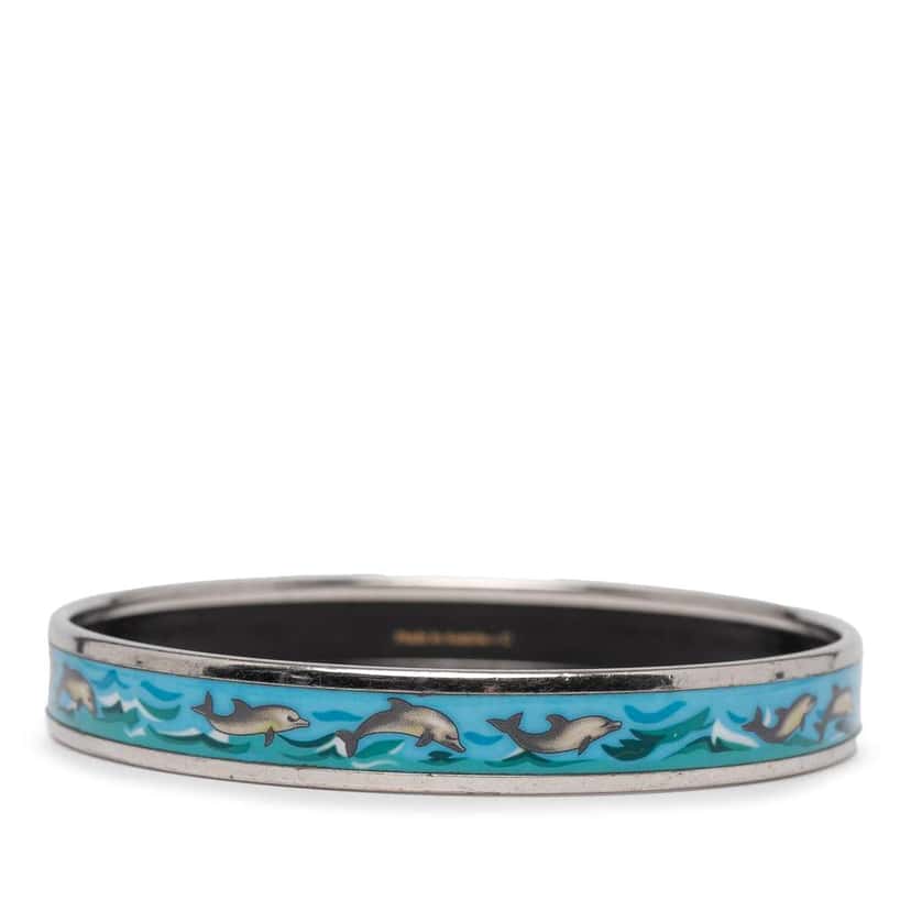 Hermès Narrow Dolphin Enamel Bangle 65 Blue Good condition - Inside View